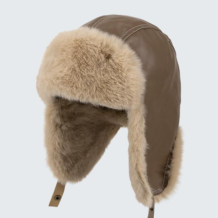 WTEMPO Faux Leather Plush Faux Fur Ear Protection Hats Couple Windproof Cold-proof Warm Bomber Hats Men's Autumn Winter Outdoor Cycling Skiing Hats