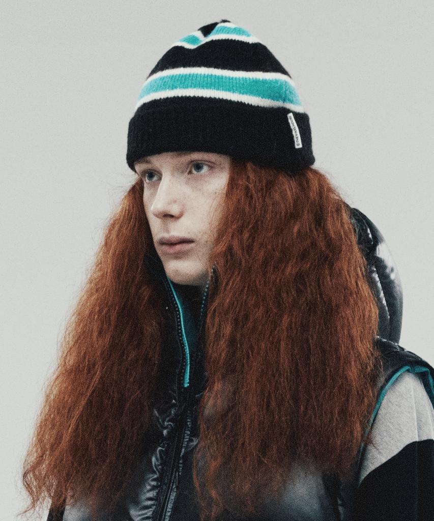 THEVINYLHOUSE Mohair Striped Beanie Mint (Vh2Dfuab23A)