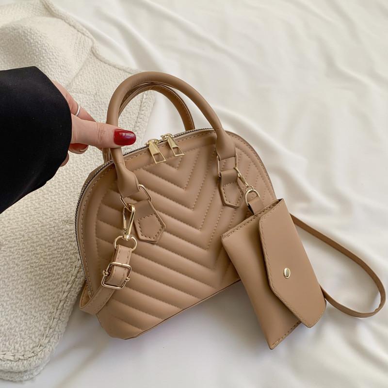 

Versatile Casual Handbag For Women Mid-soft Pu Shell Bag With Document Pocket хакі