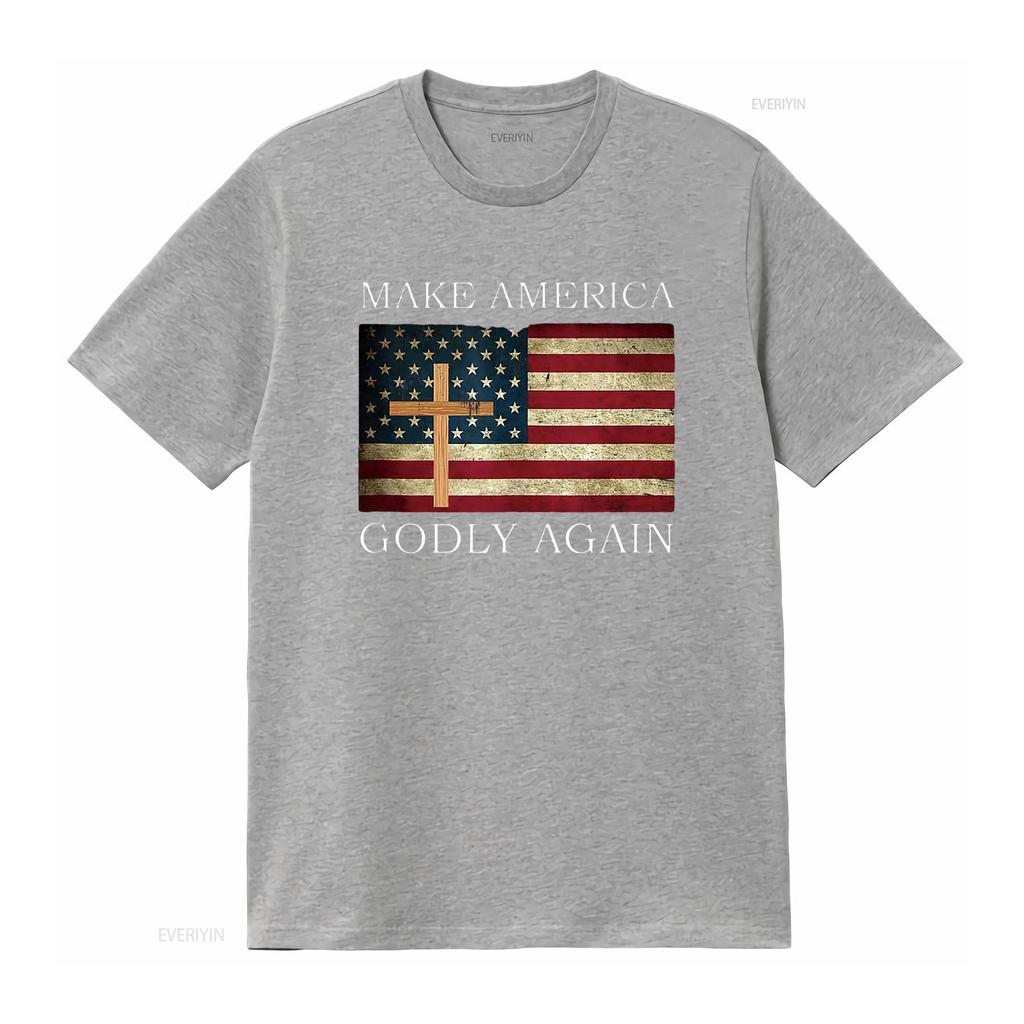 Make America Godly Again American Flag Cross Jesus T Shirt vintage Washed fashion streetwear Slightly homme Breathable