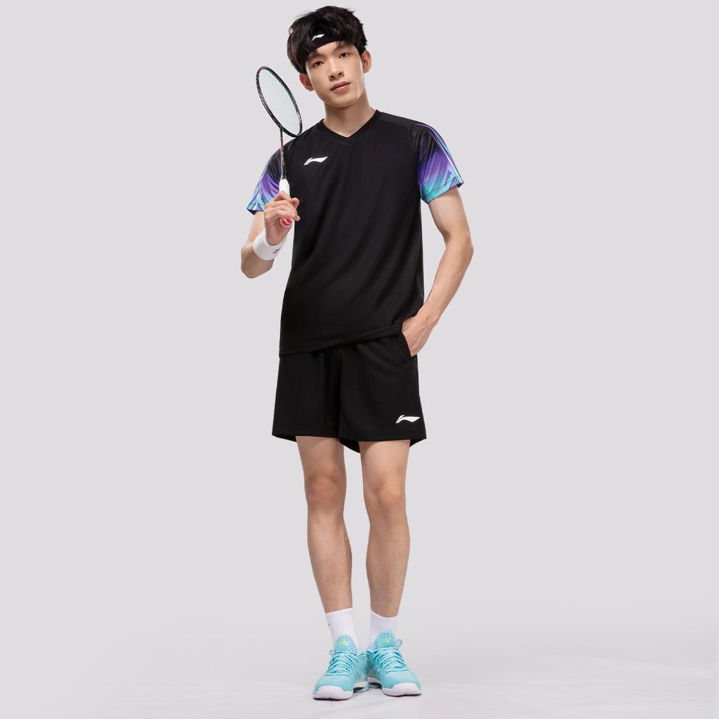 Li-Ning Breathable Quick-Dry Running Badminton Training Short Sleeve T-Shirt And Shorts Casual Sports Set Unisex sports set AATV081-1