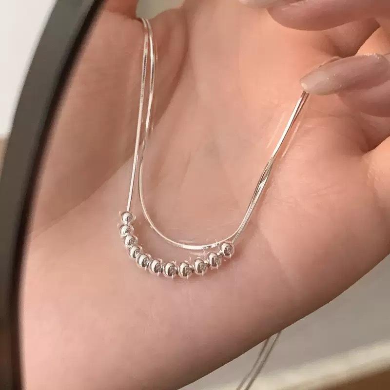 Double Layer Snake Bone Chain Round Bead Necklace for Women's Fashion, Minimalist Style, Niche High-end Neck Chain, Collarbone Chain