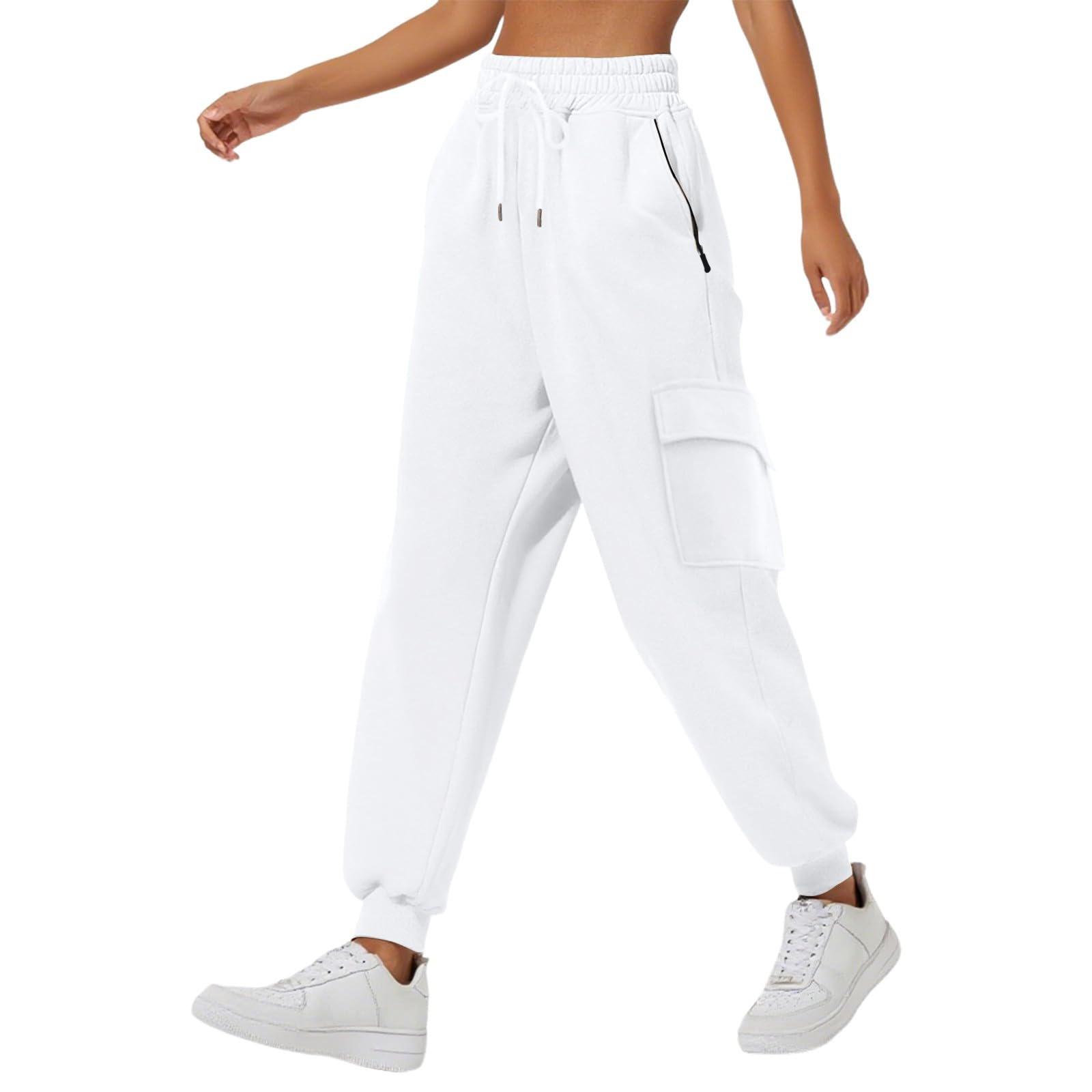 

Женские модные однотонные спортивные брюки свободного кроя с эластичной талией на кулиске и карманами XL белый
