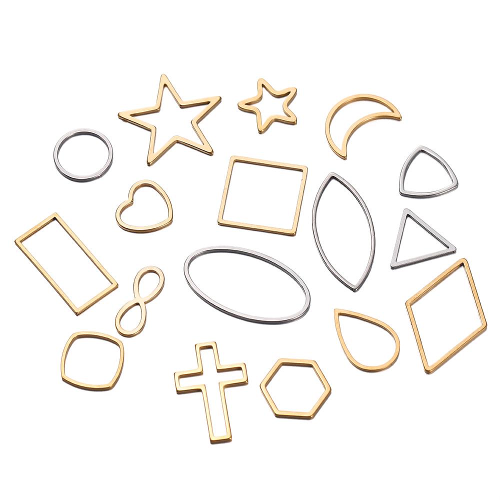 10pcs Stainless Steel Geometric Star Cross Round Frame Earrings Charms Connectors for Necklaces Earrings Jewelry Making Supplies