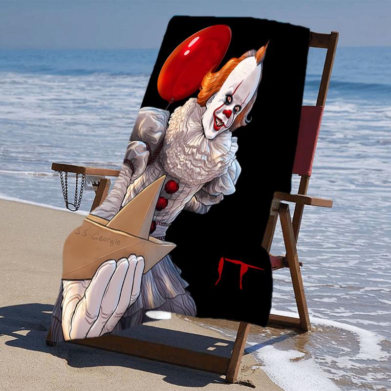 proof beach towel with a Pennywise the Dancing Clown1 pattern - soft,absorbent,quick-drying,machine washable - perfect for swimming,camping,bathing