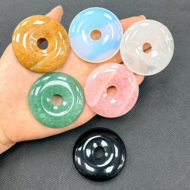 Ciondolo in Pietra Naturale di Cristallo a Forma di Ciambella da 50 mm per la Creazione di Gioielli Grande Perla Sfusa Quarzo Rosa Ametista Verde Opale Charms