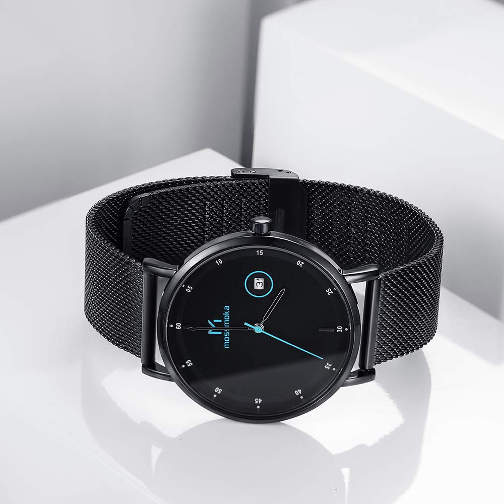 2020 Latest Model Analog Watch Men's Date Ultra-Thin Simple 6MM Mesh Band Unisex Gift Black Waterproof