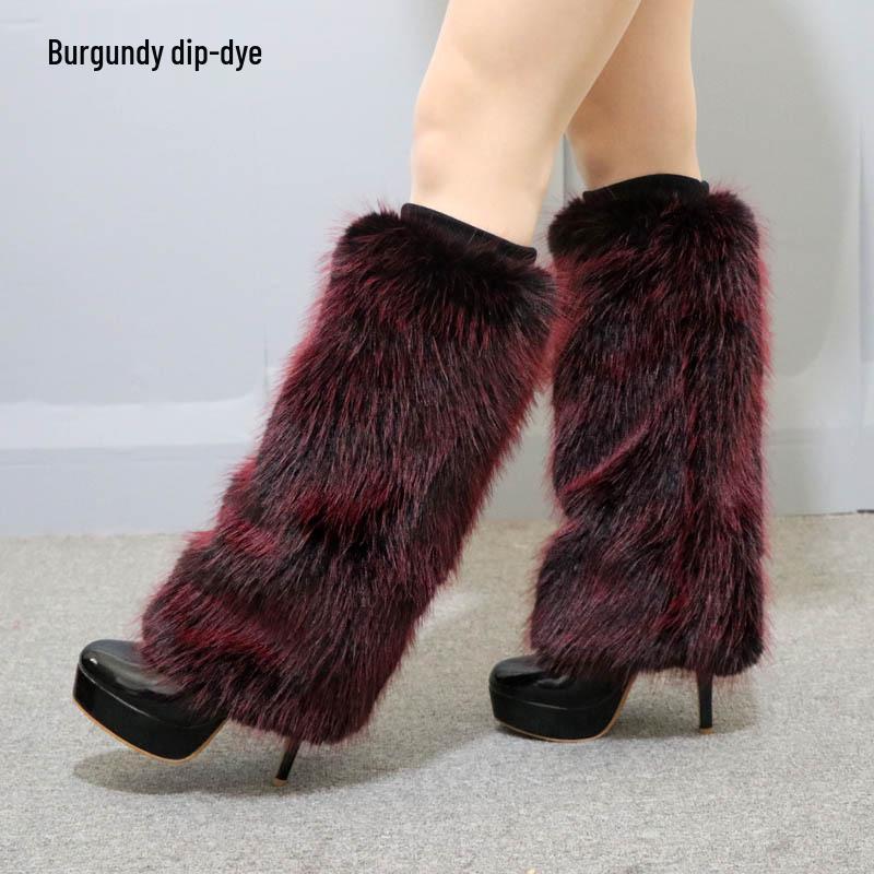 Leopard Print Faux Fur Plush Leg Warmers: Long & Short Styles for Autumn/Winter, Ideal for Stage Performances and Boot Covers.
