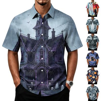 Men's Halloween Button Down Shirt Short Sleeve Casual Cardigan for Party