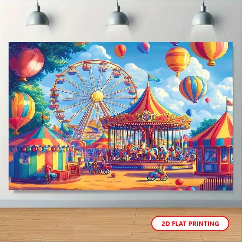 

2D Vintage Carnival Tapestry Hot Air Balloon Fairground Background Cloth 47.2x31.5inch/120*80cm