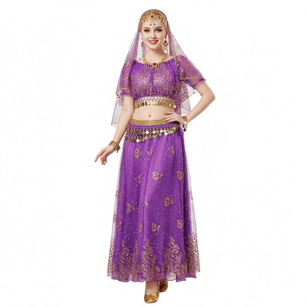 Arabian Princess Costume - Chiffon Belly Dance Suit with Veil - Bollywood Fancy Dress for Cosplay Party and Stage Show