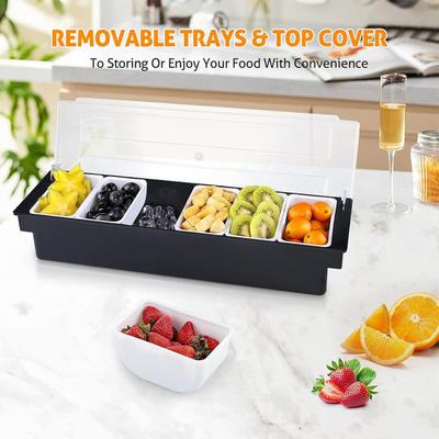 Seasoning Box Fruit Veggie Condiment Caddy with Lid Dispenser Tray Plastic Ice Cream Salad Bar Organizer for Restaurant Supplies