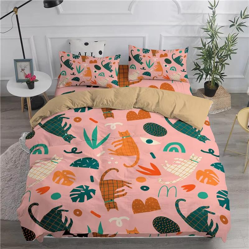 Cartoon Cat Down Comforter Set Bedding Set 3-piece Duvet Cover Set