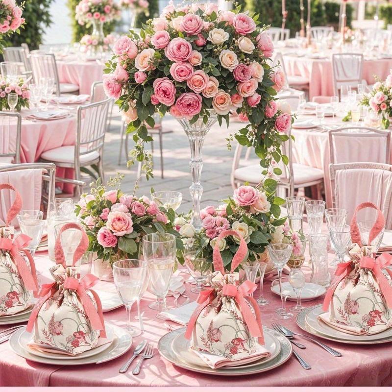 Floral Small Gift Bags with Handles, Small Flower Candy Bags, Tea Party Gift Bags, Jewelry Bags with Drawstring, Canvas Small Candy Bags