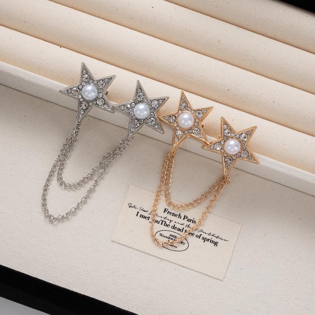 High-End Hexagram Chain Brooch - European & American Design Corsage Pin