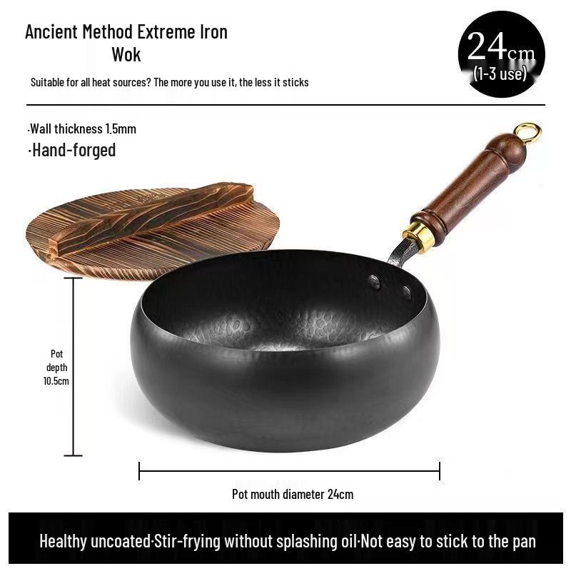 Traditional Handmade Hammered Iron Stir-Fry & Milk Pan - Non-Stick Smooth Surface