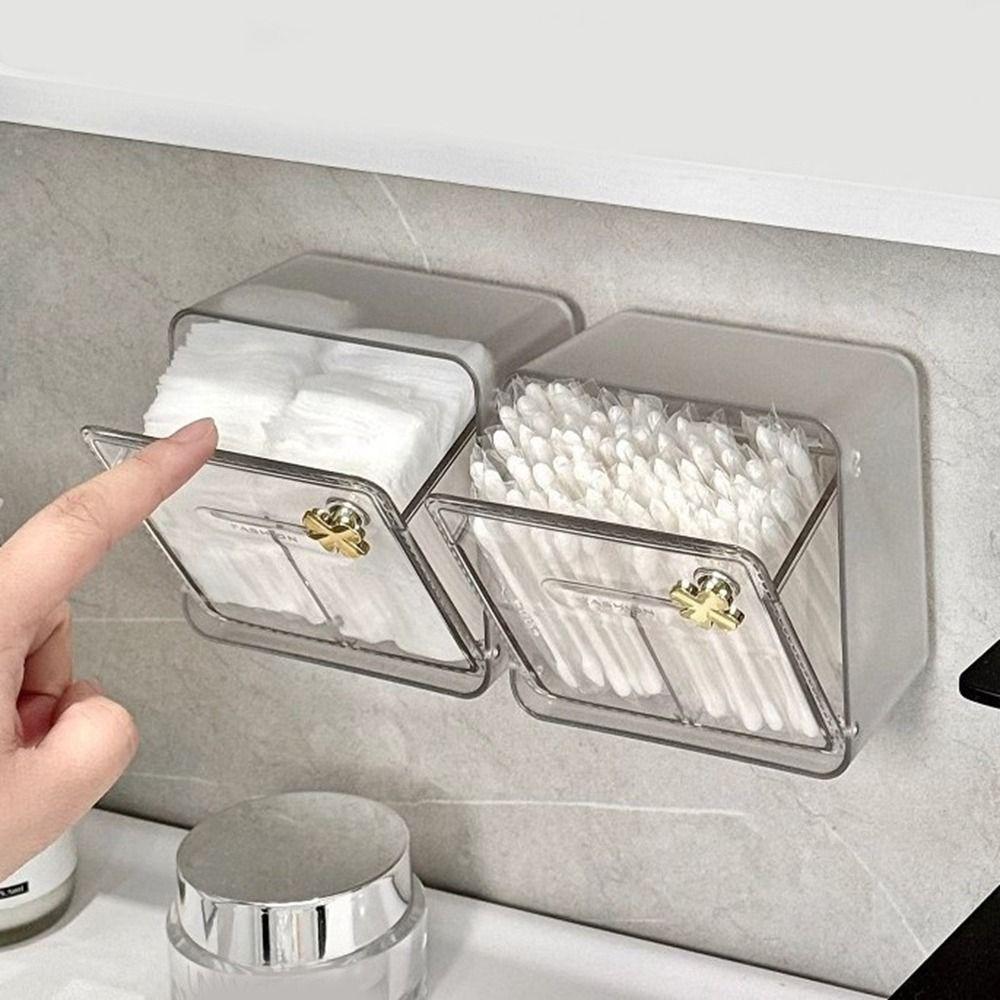 Dustproof Mirror Cabinet Storage Box Wall-mounted Cotton Swab Box Lipstick Storage Box  for Home