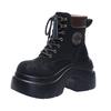 8CM Women New Autumn Winter Leather Mid-calf Boots Chunky Heels Motorcycle Boots Woman Thick Bottom High Platform Short Booties