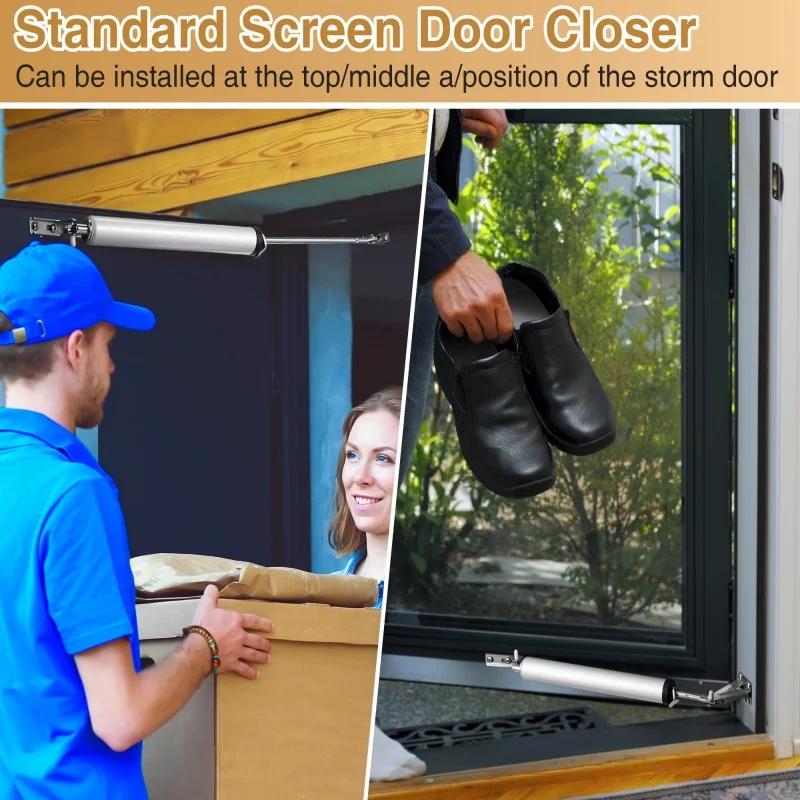Heavy Duty Pneumatic Closer Soft Closing Automatic Closer for Screen and Storm Door Adjustable Speed Positioning Door Stop Hinge