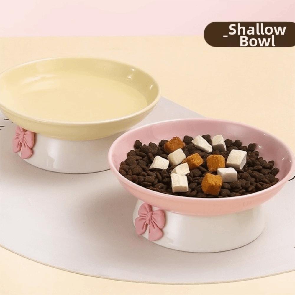 Large Capacity Ceramic Cat Bowl Non-Slip Base Macaron Colors Elevated Pet Bowl with Bow Pet Feeding Bowl Pet Feeding Drinking
