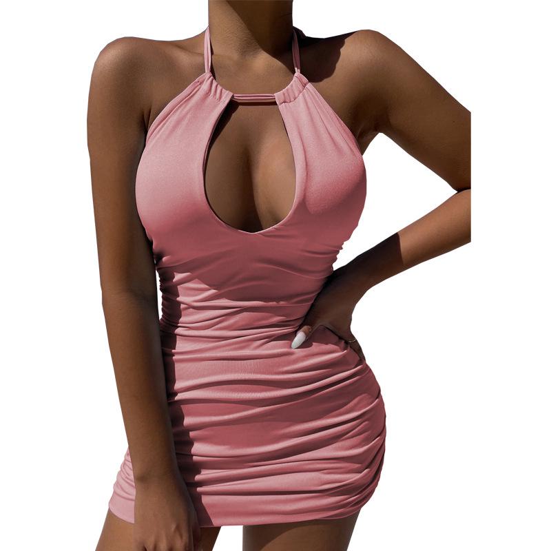 2026 European and American Women s Halter Backless Summer Dress 2XL розовый