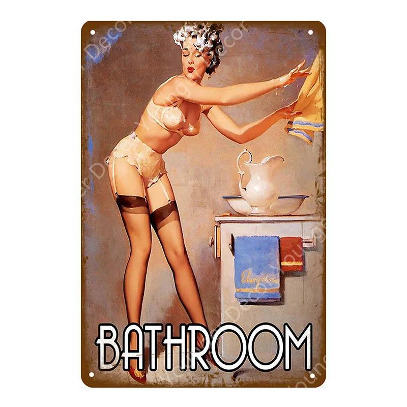 Amerikanisches Pin-Up-Girl Dame Blechschild Schlafzimmer Badezimmer Wanddekoration Pub Café Bar Party Club Vintage Poster Metallbild YI-051