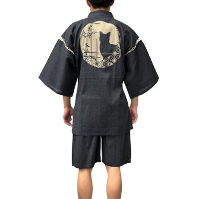Jinbei Summer Shijira Cat Original Round Window Size LL [Edo Ten] (Japanese Wear) - Weave, Cool, 100% Cotton, Discharge-printed Pattern, Design,