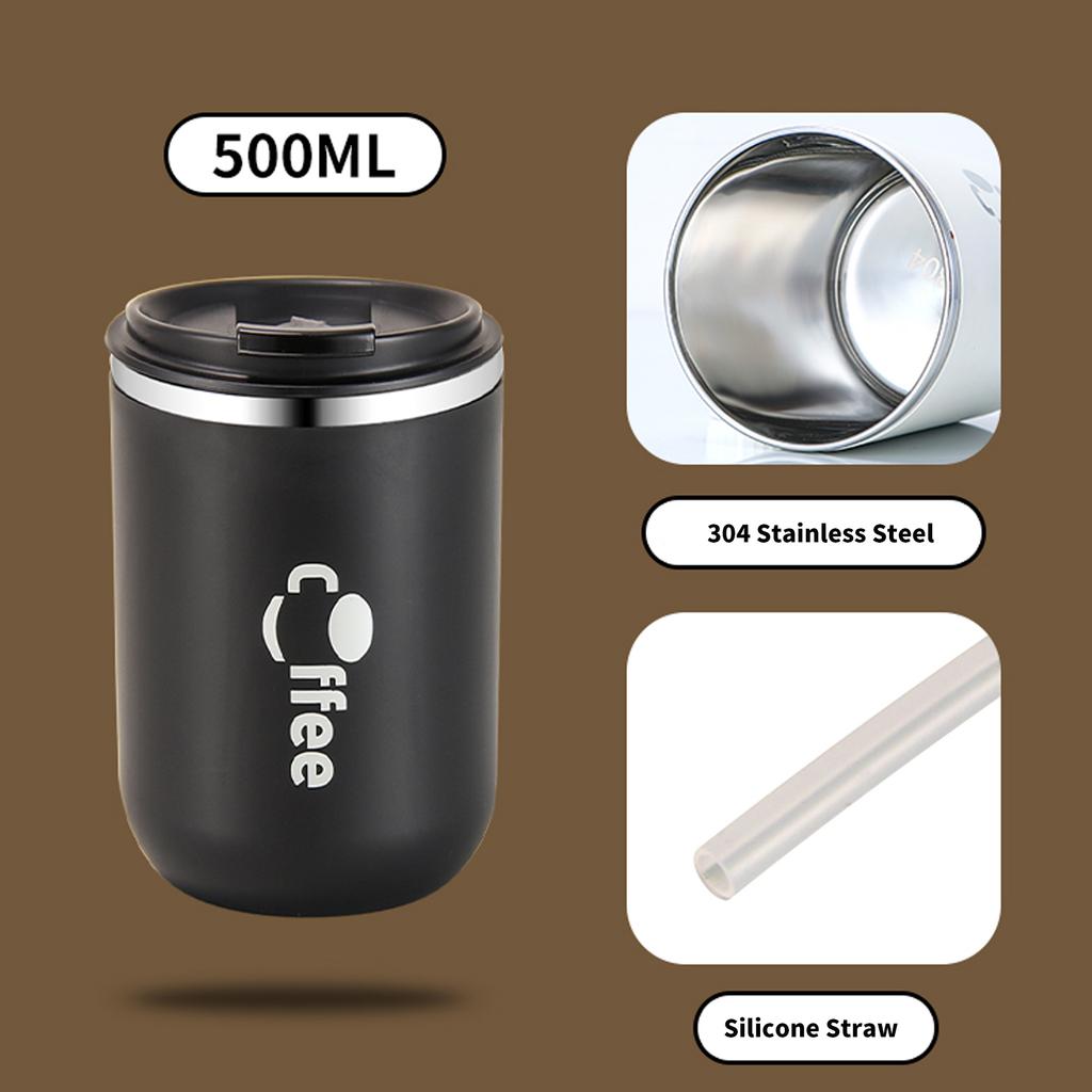 304 Stainless Steel Coffee Mug With Straw & Lid, Leakproof Tea Milk Mug Water Cup With Straw, Kitchen Drinkware For Kids Adults