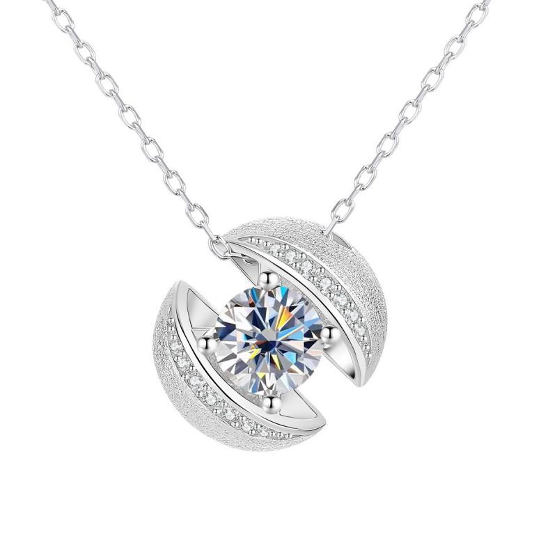 Sterling Geometric Pendant Necklace Stud Earrings Set With Moissanite Zirconia Brushed Finish Minimalist Chic
