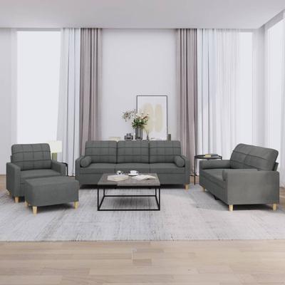 Vidaxl 4-Cz. Relaxation Set With Cushions, Dark Grey, Fabric