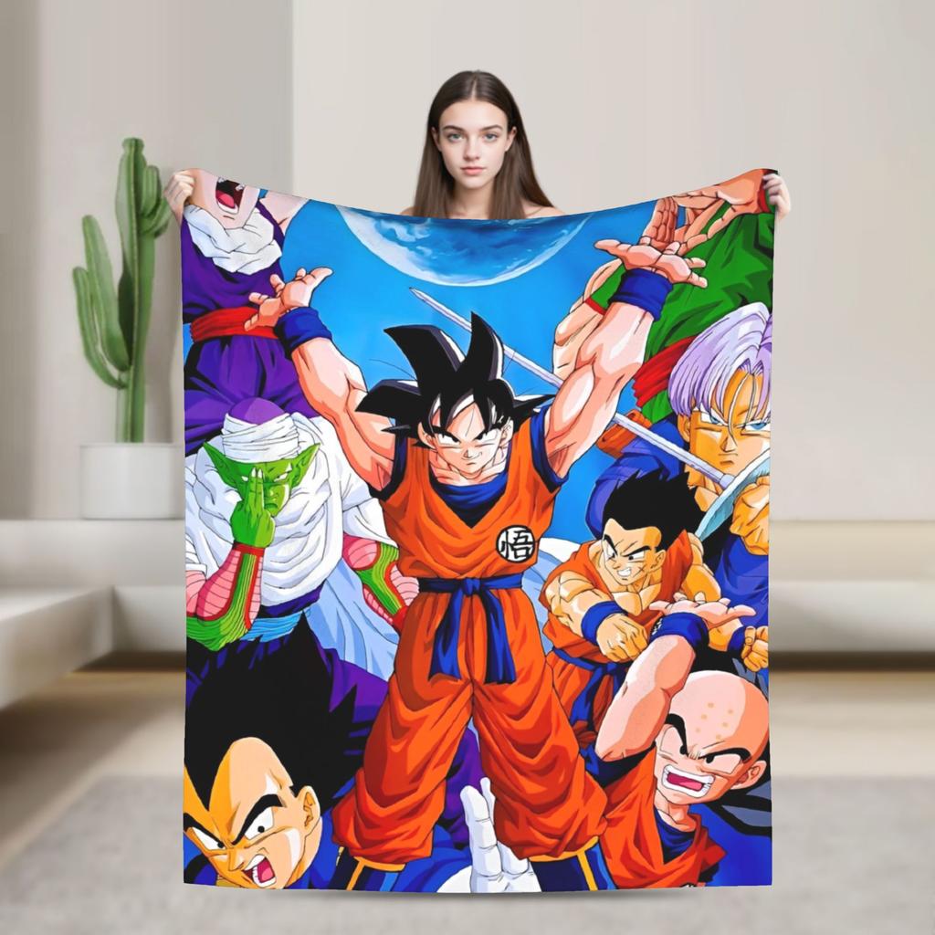Summer Dragon Ball Super All Characters Fleece Blanket, 3D Printed Soft Warm Flannel Throw Blanket For Bed Sofa Bedroom