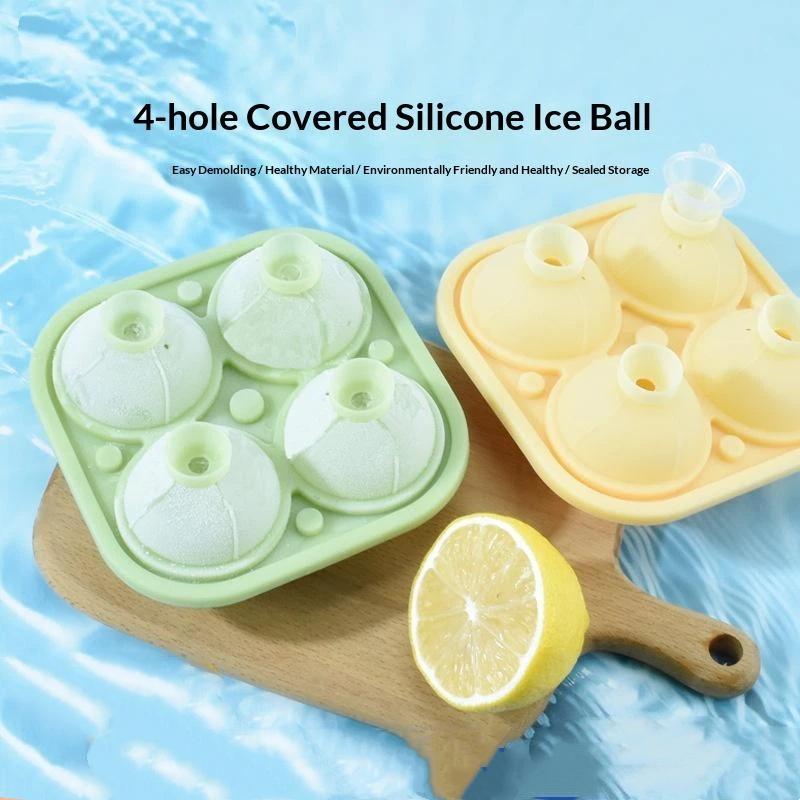 Large Silicone Ice Sphere Mold 4-Hole Food Grade Reusable Ice Cube Tray for Party  Cocktail Making