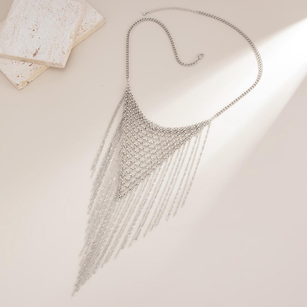 Punk Style Metal Chain Mesh Fringed Necklace, Fashion Heavy Industry Woven Collarbone Chain Necklace Necklace Women