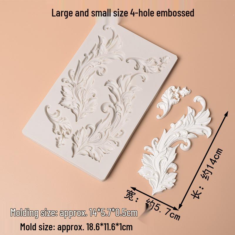 Large & Small 4-Hole Embossed Silicone Mold for Cake & Fondant - European Retro Platinum Mirror Frame Design