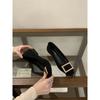 2025 New Korean Version Square Buckle Velvet Square Head Low Heel Single Shoes Burgundy