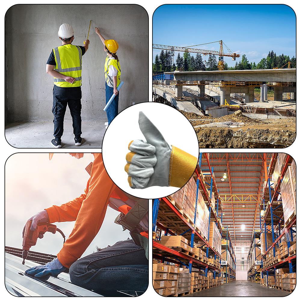 1Pair Safety Work Gloves Builder Leather Gloves Gardening Gloves Light-Duty Mechanic Welding Gloves Cowhide Leather for Men Women