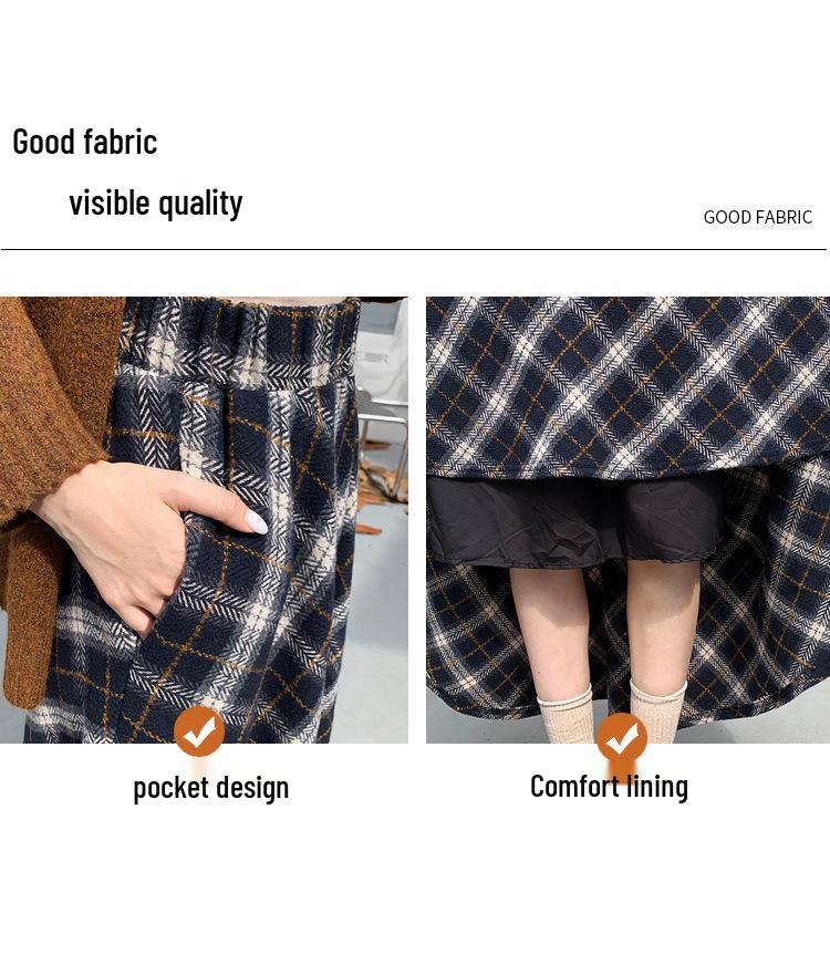 Thickened Warm Wool Retro Plaid Umbrella Skirt - 2025 Autumn/Winter Collection