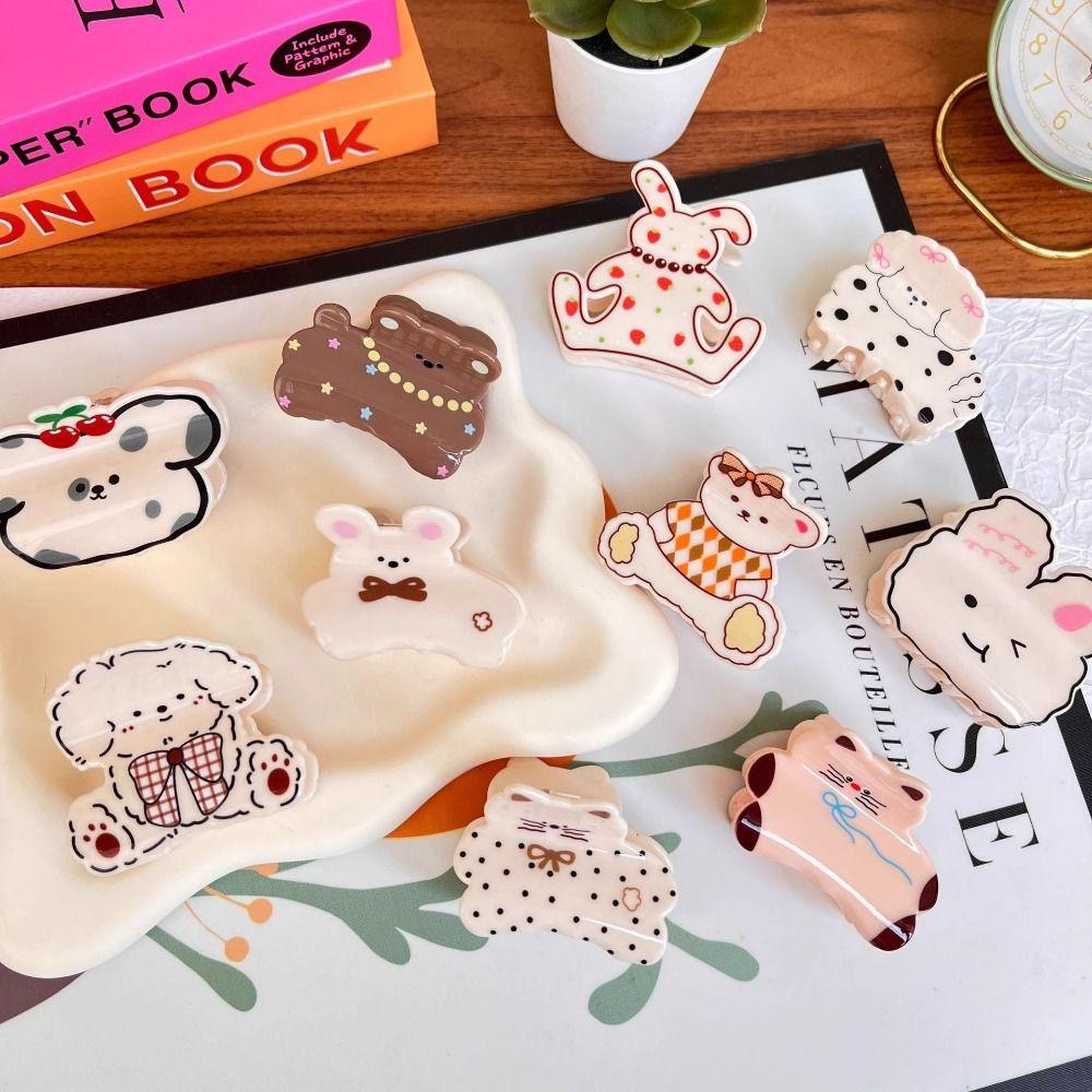 Acrylic Plaid Dog Crab Clip Puppy Spotted Cat Hair Clip Sweet Cartoon Animal Hair Claw  Headdress