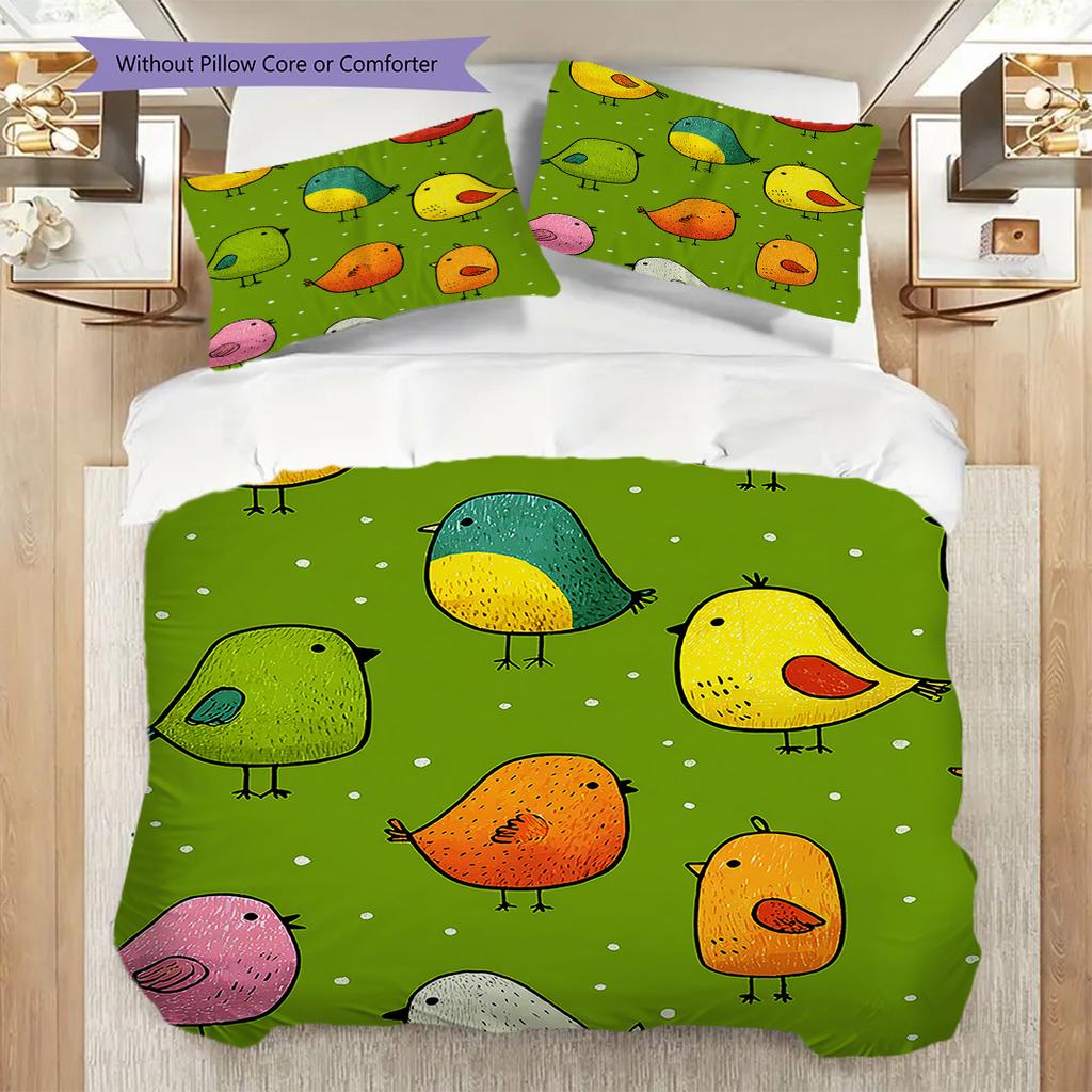 Bird Pattern Bedding Quilt Set Quilt Cover Pillowcase Home Decoration Birthday Gift (1 * duvet cover + 2 * pillowcase, without core)