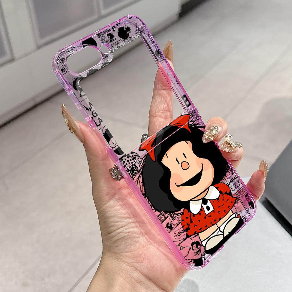 

Cute M-Mafaldas Girl Metal Connector Phone Case for Samsung Galaxy Z Flip3 Flip4 Flip5 Flip6 Flip7 Candy Color Soft TPU Samsung Z Flip4 5G