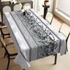 Modern Black & White Geometric Tablecloth,Abstract Lace & Leaf Print with Scalloped Edge, Stain Resistant for Dining Room & Chic