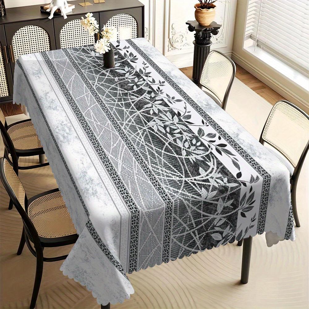 Moderne Zwart-Witte Geometrische Tafelkleed, Abstract Kant & Bladprint met Golvende Rand, Vlekbestendig voor Eetkamer & Chic 140x140cm