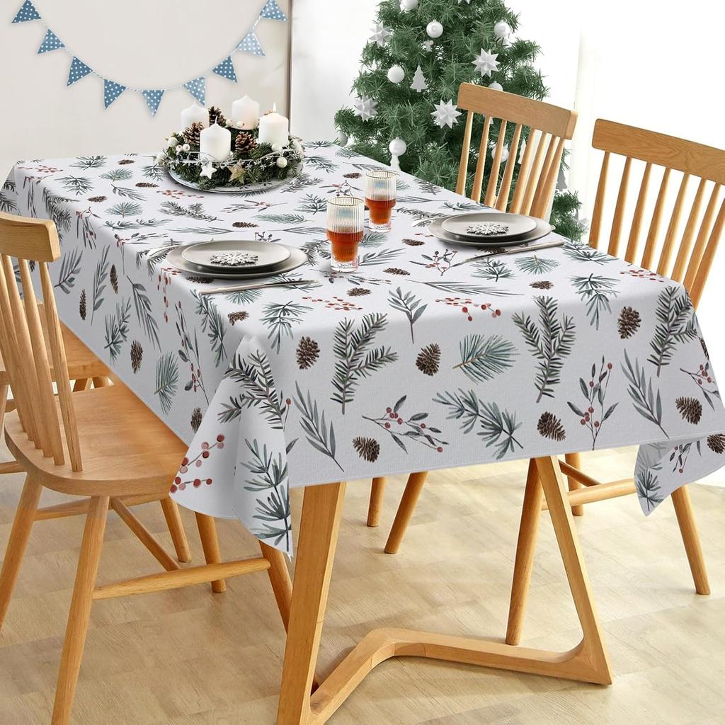 Christmas Pine Needle Holly Waterproof Tablecloth Table Decor Winter Holiday Kitchen Dining Tablecloth Christmas Decorations