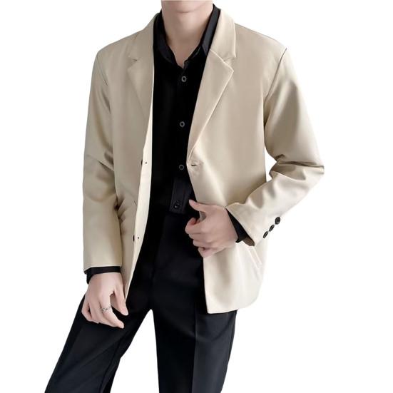 Men Blazer Solid Color Single-breasted Turndown Collar Jacket Spring Autumn Loose Suit Coat Streetwear