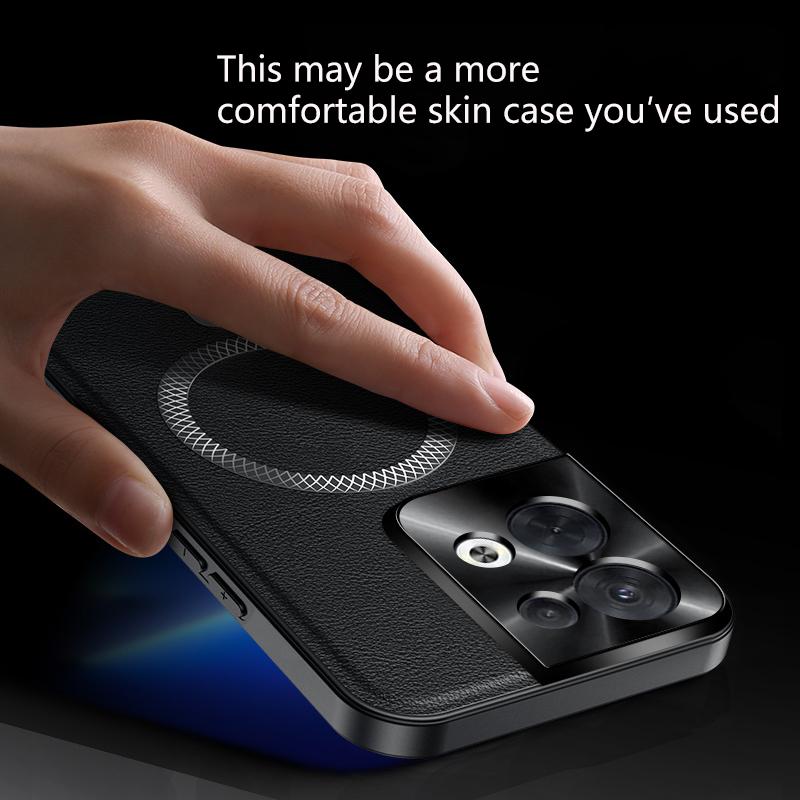 For Oppo Reno 8 Case Magnetic Elegant Leather Wear-Resistant Lens Fully Covered Non-Slip Grip Edge Cover Shell