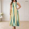 Women Plus Size Round Neck Triple Keyhole Cutout Sleeveless Printed Navy Blue Long Dress
