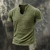 2026 Solid-color Men's Retro Cotton-Linen Mustache Edge Special V-Neck Short-Sleeve T-Shirt