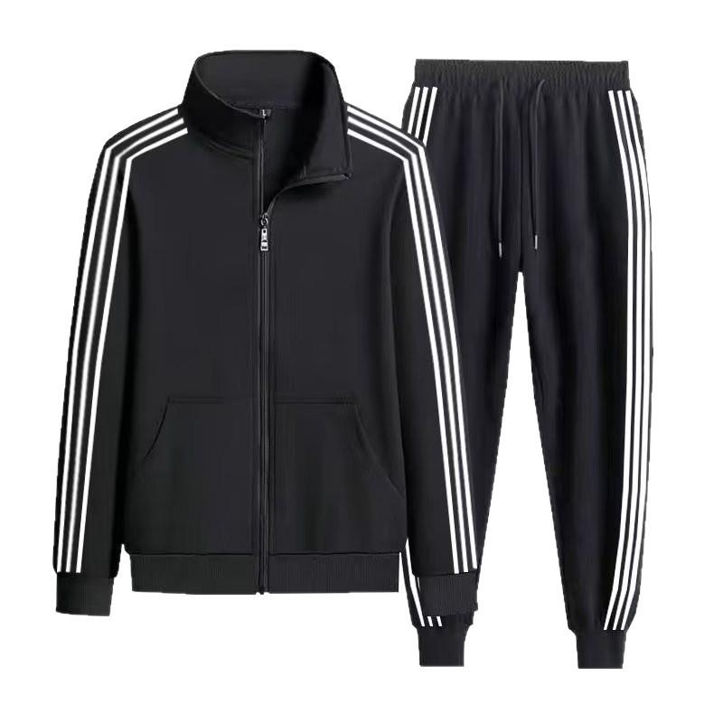 Trendiges Unisex Sportoutfit für Frühling & Herbst: Dreistreifiger Cardigan & Lange Hose Set für Paare