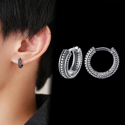 Vnox Stylish Hoop Earrings for Men Boys, Stainless Steel Huggies Earring, Ethnic Punk Rock Male Ear Gifts Jewelry