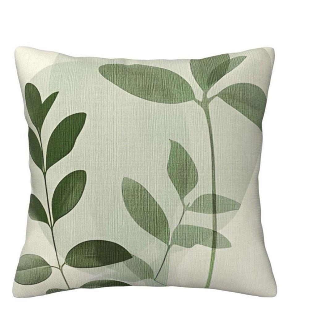 Fresh Green Leaf Simple Style PillowcaseBedroom Living Room Sofa Home Decor Polyester Cushion Cover with Zipper
